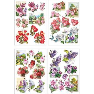 3D Motiver med Blomster og Sommerfugle - 4 ark 21x30 cm