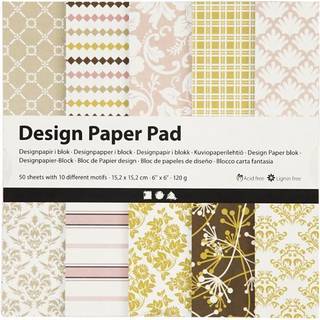 Designpapirblok 15,2x15,2 cm - Grøn & Rosa, 50 ark