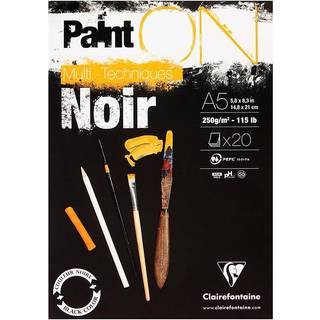 Clairefontaine Paint ON Multi Techniques blok A5 (148×210 mm), 20 sorte ark, 250 g/m²