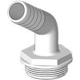 Slangnippel TruDesign Aquavalve Tails, komposit, vinklet 120°, 1 1/2" G (BSP) (udvendig) til 1" (25 mm) slange, hvid