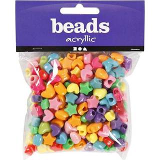 Plastperler - Figurmix hjerter/stjerner, 65 gr.