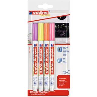Edding 4085 Kridtmark?r - Rasberry Pink Yellow Orange (Neon) - 4 Kridtpenner - Runde nib 1-2 mm V?dt?rre Pen til tavler Windows Glass Mirrors - L