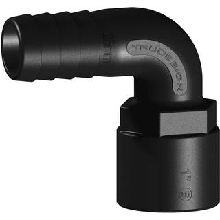 Slangnippel TruDesign Tail 90° Female Threaded, komposit, vinklet 90°, 1" G (BSP) (indvendig) til 25 mm (1") slange, sort