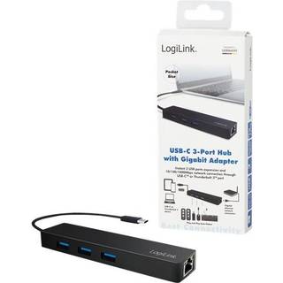 LogiLink USB 3.2 Gen 1x1 USB-C 3-port hub with gigabit adapter USB hub - 3 ports - Sort