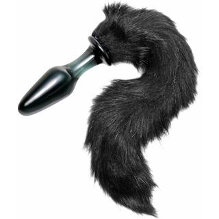 Tailz Midnight Fox Glass Butt Plug with Tail Black
