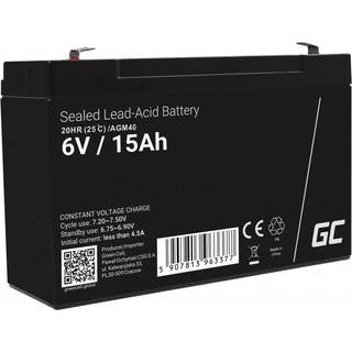 Green Cell AGM VRLA 6V 15Ah vedligeholdelsesfrit batteri til alarmsystem, kasseapparat, legetøj