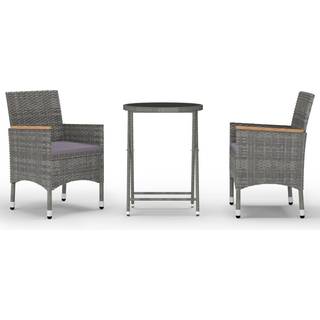 Bistrosæt Til Haven 3 Dele Polyrattan Og Hærdet Glas - Sort og brun / Uden fodskammel