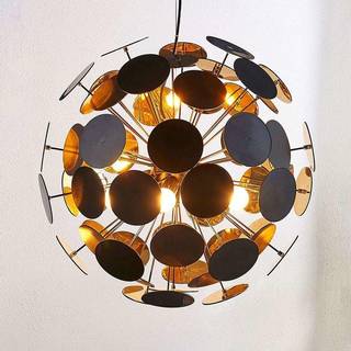 Lindby hængelampe Kinan, Ø 54 cm, sort, guld, metal