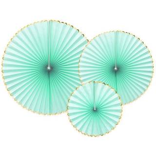 3 stk Rosetter mintgrøn med guld kant 20-40cm