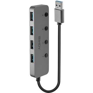Lindy USB 3.2 Gen 1 hub med tænd/sluk knapper, 4-vejs | 30 cm | PRIS-MATCH