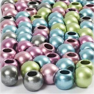 Kongoperler 10 mm, 145 stk Pakke med perler i 5 metalliske farver Perlerne er 10 mm i diameter og har en hulstørrelse på 4 mm.