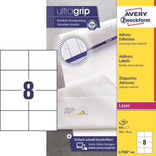 Avery L7183-100 adresse etiketter med UltraGrip til laser 105x74mm