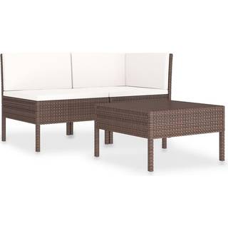 loungesæt til haven 3 dele med hynder polyrattan sort