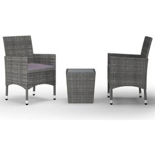 Bistrosæt 3 Dele Polyrattan Og Hærdet Glas - Grå / Uden fodskammel