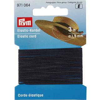 Prym Elastik Rund, Sort, 1,5 mm Elastisk gummisnor til hatte, masker, bukselinninger og meget mere Diameter: 1,5 mm Kan vaskes op til 40 grader Celsius, velegnet til tørretumbler.