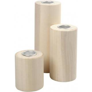 Elegant trælysestager med metalindsats - 3 stk.