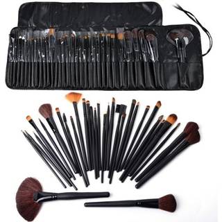 32 professionelle make-up børster lavet af ægte gedehår i et læderetui