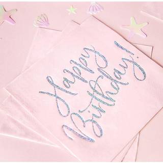 20 stk Servietter Happy Birthday Lyserød - Elegante 3-lags Frokostservietter 33 cm