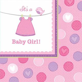 Baby shower servietter 16 stk. - Pige