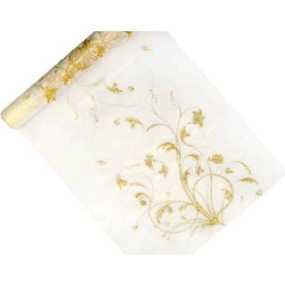 Organza Creme med gyldne dekoration 0,36 x 9 meter.