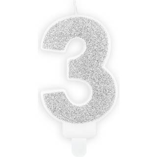 Fødselsdagslys 3 - sølv glitter