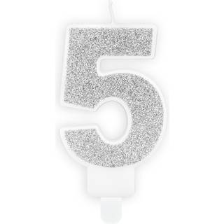 Fødselsdagslys 5 - sølv glitter