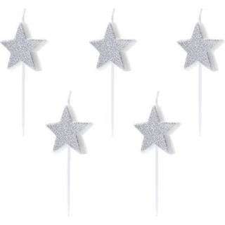 5 stk. Stjernelys, sølvglitter, 3.5 cm - Elegante festlys til kager