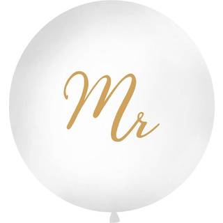 1 stk. Kæmpe ballon hvid "Mr" biologisk nedbrydelig latex – 100 cm festpynt til bryllup