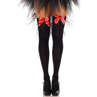 Nylon Thigh Highs With Bow Black/Red O/S