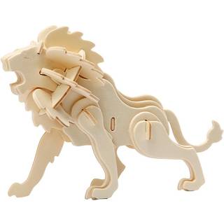 3D Konstruktionsfigur Løve i Lyst Træ - 18,5 cm