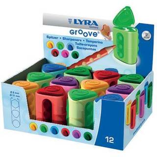 Lyra Groove Dobbelt Beholderspidser, 1 stk Dobbeltspidser med beholder. Ass. farver. Solid og holdbar blyantspidser med metalspidser. Det er nemt at tage låget af, så den kan tømmes.