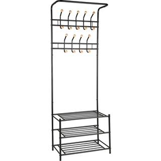 Garderobe med 3 skohylder og knagerække - sort