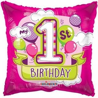 Folieballon 1 år, pink firkantet