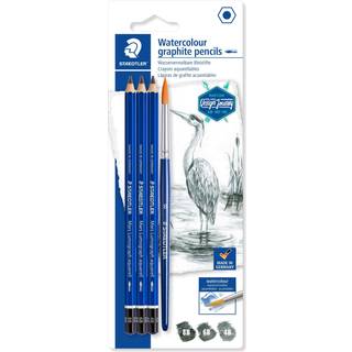 STAEDTLER mars lumograph akvarel grafitblyanter & pensel, 3 + 1 stk Sæt fra STAEDTLER mars lumograph der indeholder 3 stk akvarel grafitblyanter samt en pensel.