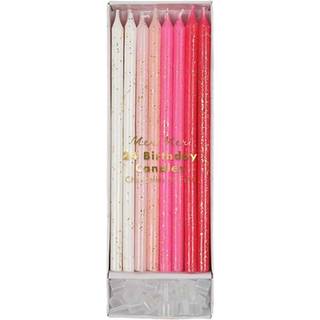 24 stk Kagelys Meri Meri Pink - Hvid med glitter Stearinlys