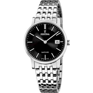 Festina Swiss Made stål dameur med lænke, sort skive