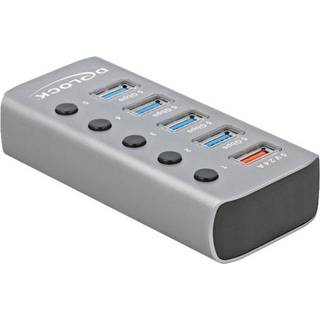 Delock USB-A hub med 5x USB-A porte, 5 Gbps hub med switch og belysning