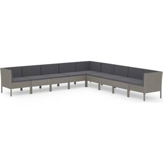 Loungesæt Til Haven 5 Dele Med Hynder Polyrattan Grå - 3x hjørnedel 6x midterdel (L-formet)