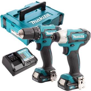 Makita CLX224AJ 12V MAX CXT Slide bore-/skruemaskine og slagskruemaskine + 2 x 2Ah batterier