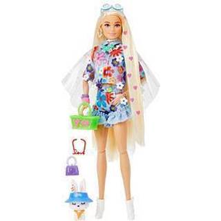 Barbie Extra dukke #12 blond med 15 tilbehør - med blomstret outfit og kaninfigur