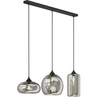 Lindby pendellampe Marla, 3 lyskilder, glas, røgfarvet grå, 102 cm