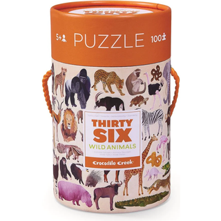 Crocodile Creek Jigsaw-puslespil i dåse 100 stykker bord eller gulvpuslespil inkluderer uddannelsesdyrfindersark i alderen 5 år og op seksogtredi