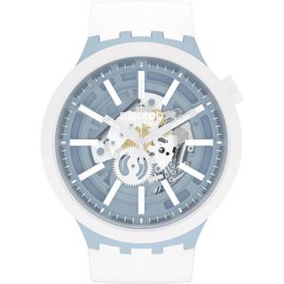 Swatch Big Bold Whice Skeleton Dial White Silicone Strap Unisex Watch SB03N103