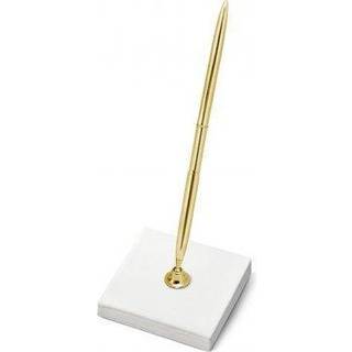 Perlemorslyse penholder med guldpen, elegant papirdesign 8x8x16.5 cm