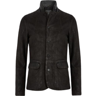 All Saints AllSaints Grey Black Survey Leather Blazer