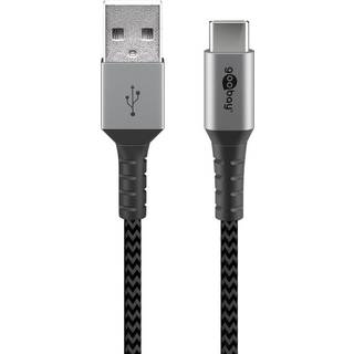 USB-A 2.0 til USB-C lade- og datakabel, tekstil, sort/grå, 2m