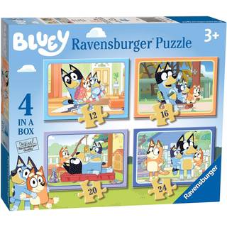 Ravensburger Bluey 4-i-en-puslespil i en æske (12/16/20/24 brikker) til børn 3 år og opefter - Lyse eventyr med Bluey og familien