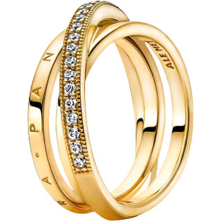 Pandora Gold Crossover Pave Triple Band Ring - 54
