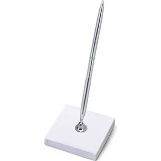 Kuglepen med holder, hvid og sølv