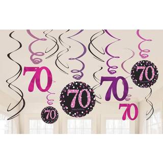 70 års fødselsdag hænge dekorationer 12 stk. - Pink